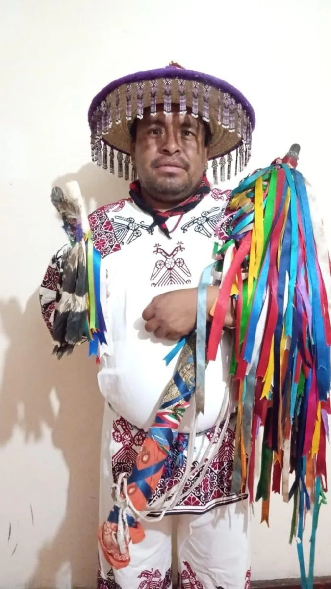 Filiberto Paritsika Carrillo in full Mara'akame ceremonial attire