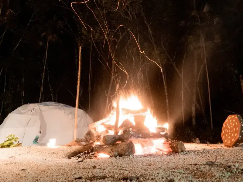 Temazcal ceremony fire at Casa Arkaana