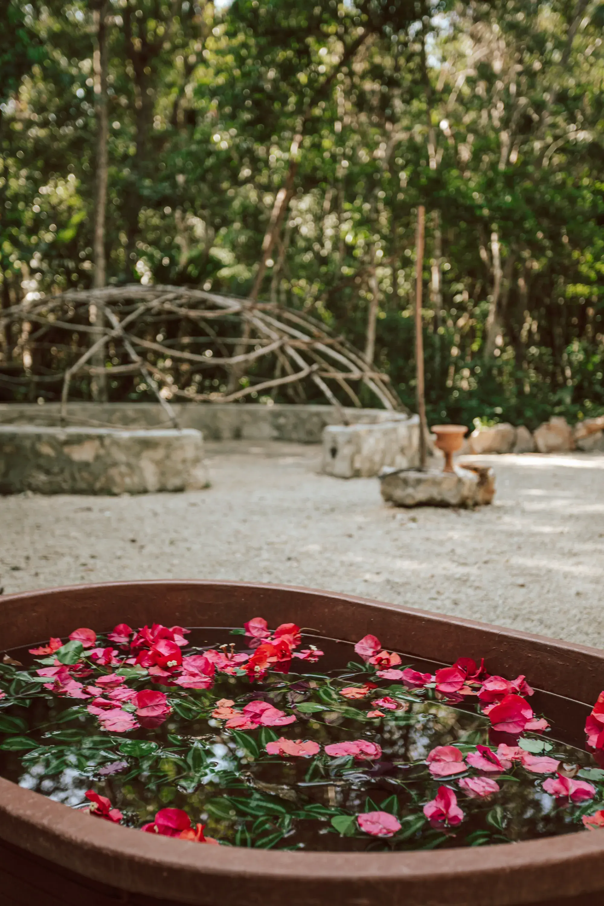 Flower bath and temazcal ceremony at Casa Arkaana