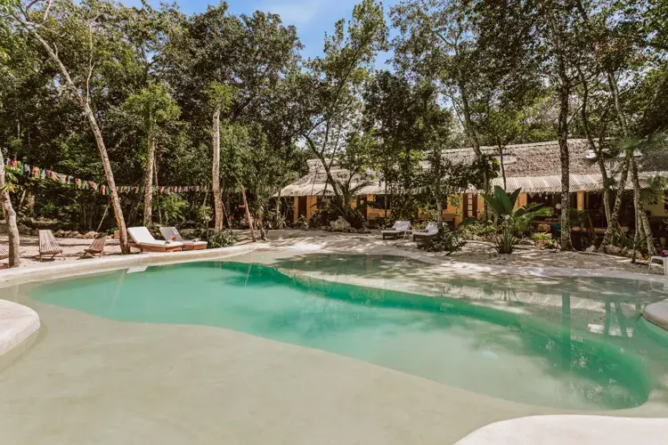 Casa Arkaana's cenote-fed pool — freediving training and Janzu